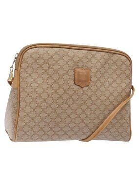 Authentic CELINE Macadam Canvas Shoulder Bag PVC Beige Gold